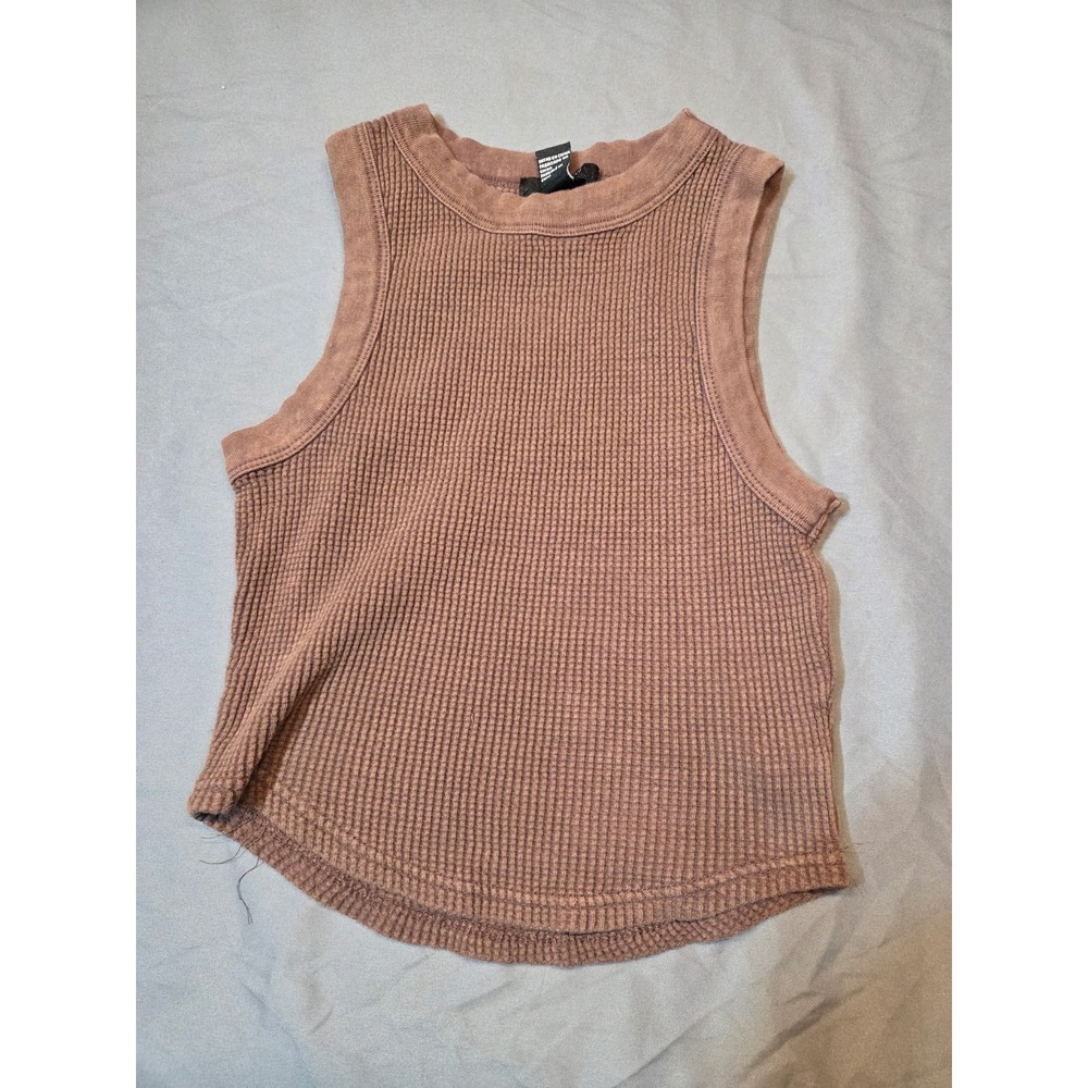Forever 21 Waffle Knit Tank Top Womens S Brown Excellent Mineral Wash Thermal